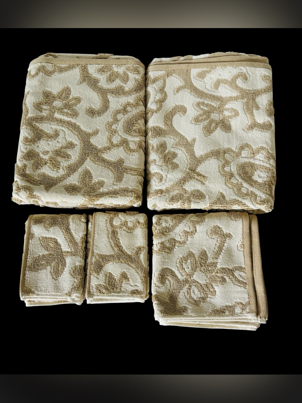 lot set of 5 RALPH LAUREN Bath Towels, Hand Towel, Washcloths Beige Floral NEW